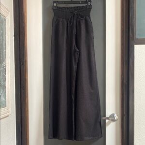 Kris Black Linen Blend Wide-Leg Pants